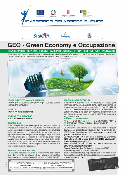 Locandina corso Green Economy e Occupazione